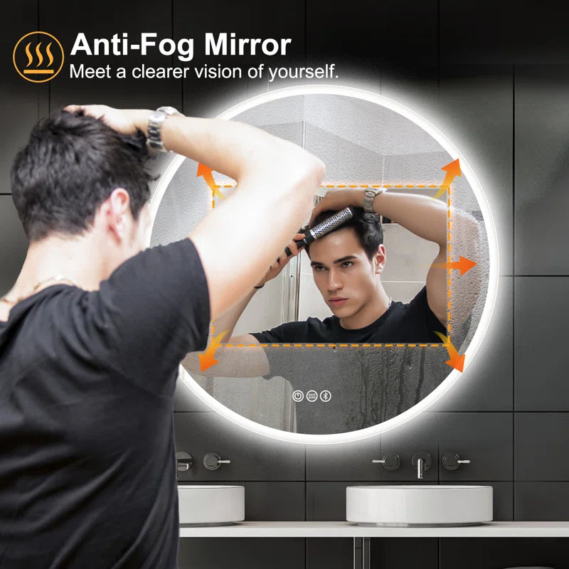 Epperly Led-Round-Bathroom-Mirror/ Led-Mirror/ Defogging/ Bluetooth Speakers/ Dimmable/ Color Adjustable