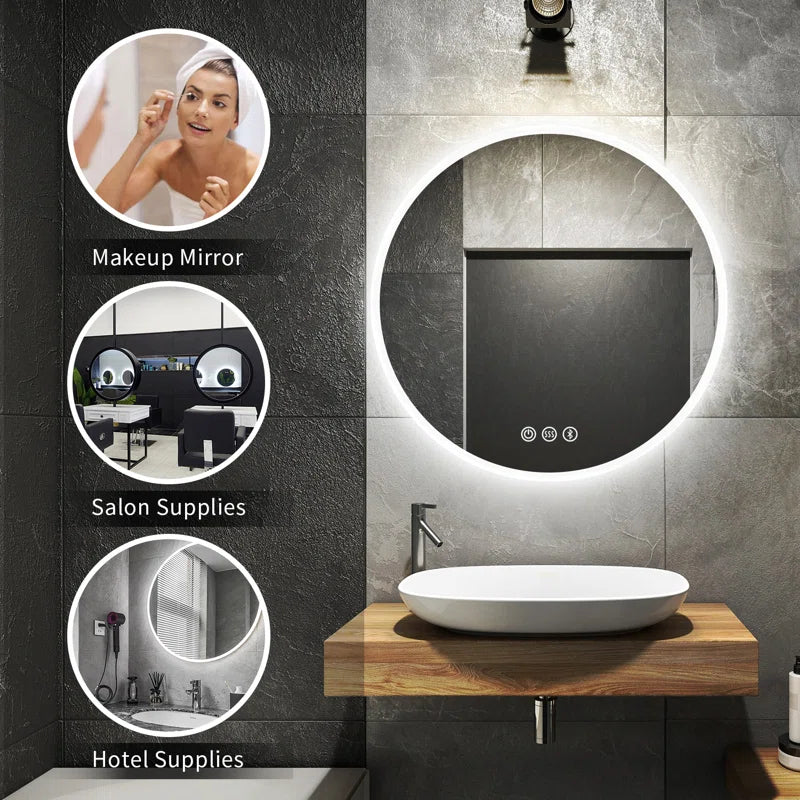 Epperly Led-Round-Bathroom-Mirror/ Led-Mirror/ Defogging/ Bluetooth Speakers/ Dimmable/ Color Adjustable