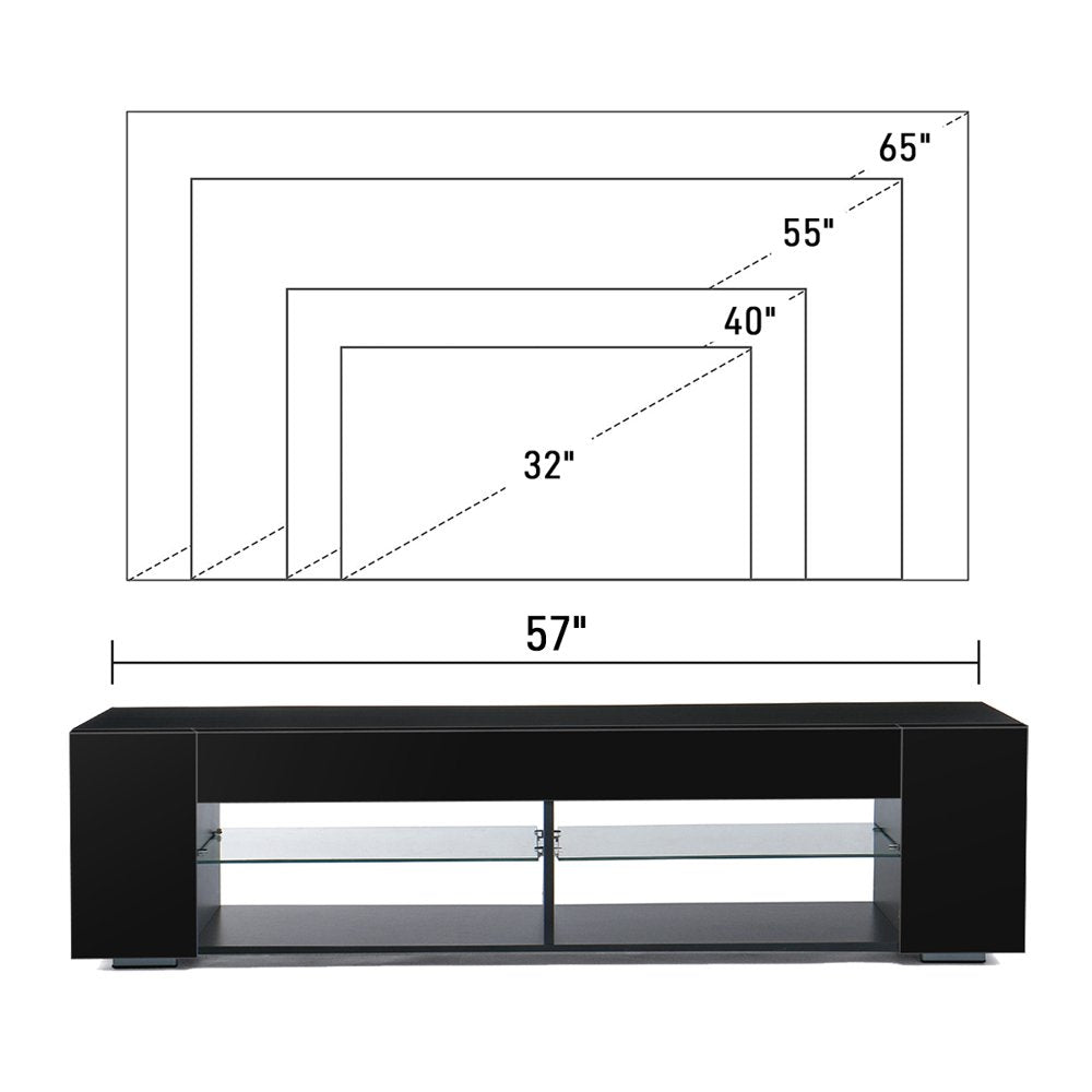 TV Stand for Tvs up to 65" with Open Glass Shelves Remote LED Light Black Television Stands Media Console Cabinet Entertainment Center